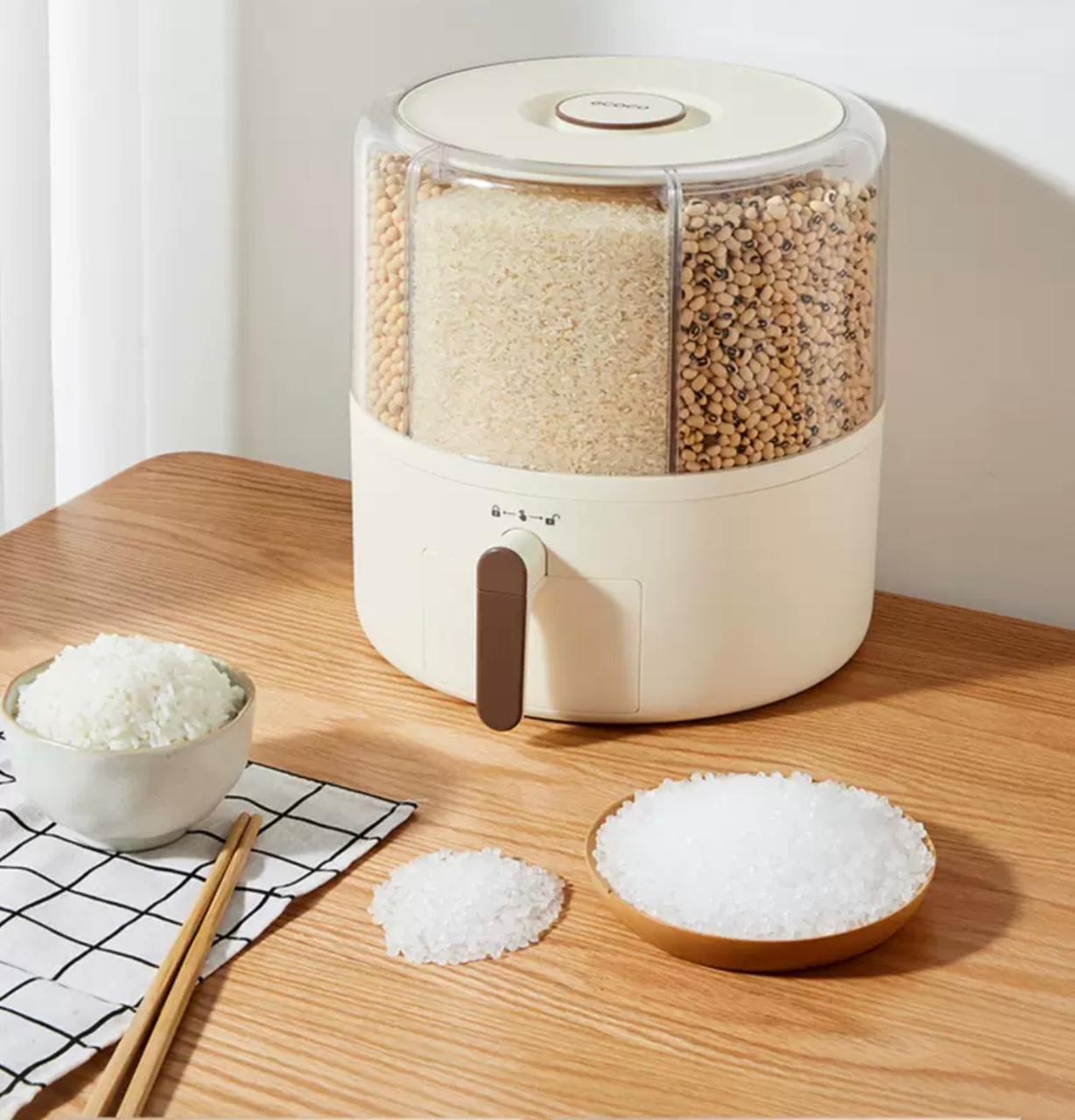 360° Rotating Grain Dispenser, Multi Grain Dispenser Bucket, Moisture Proof Cuisine Organizer, Rotary Partition Sealed Jar, Measuring Container Kitchen Grains Rice Storage Bucket Food Organizer 360° Rotating Grain Dispenser, Multi Grain Dispenser Bucket, Moisture Proof Cuisine Organizer, Rotary Partition Sealed Jar, Measuring Container Kitchen Grains Rice Storage Bucket Food Organizer